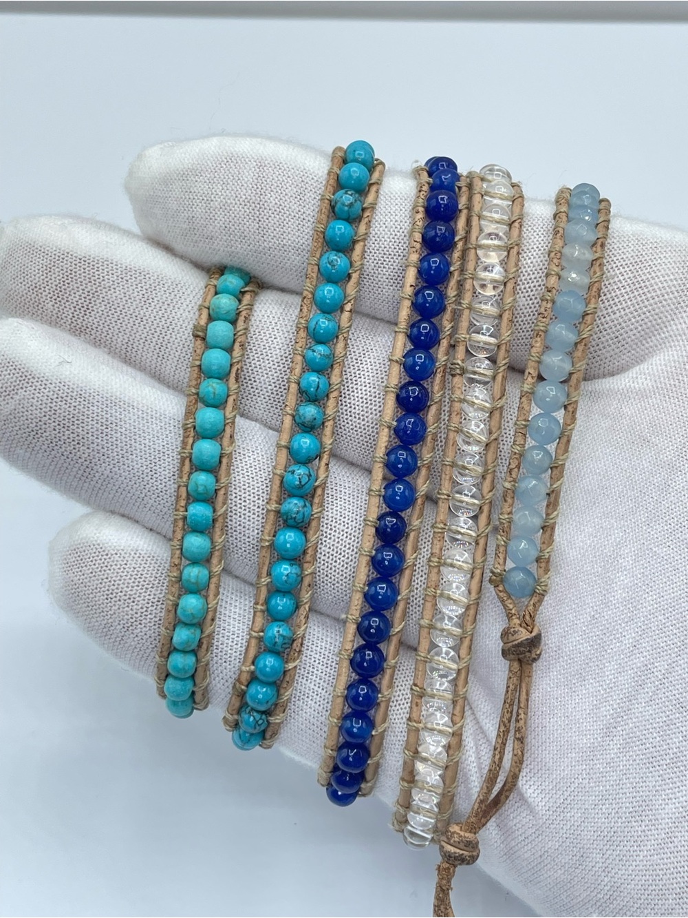 Victoria Emerson Blue Turquoise Beaded 5 Wrap Bracelet Boho Adjustable - Picture 4 of 7